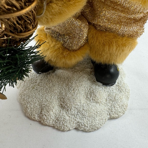 Golden Santa Claus Standing 12 Inches With Teddy Bear & Wreath. Satin Jacquard - Picture 4 of 9